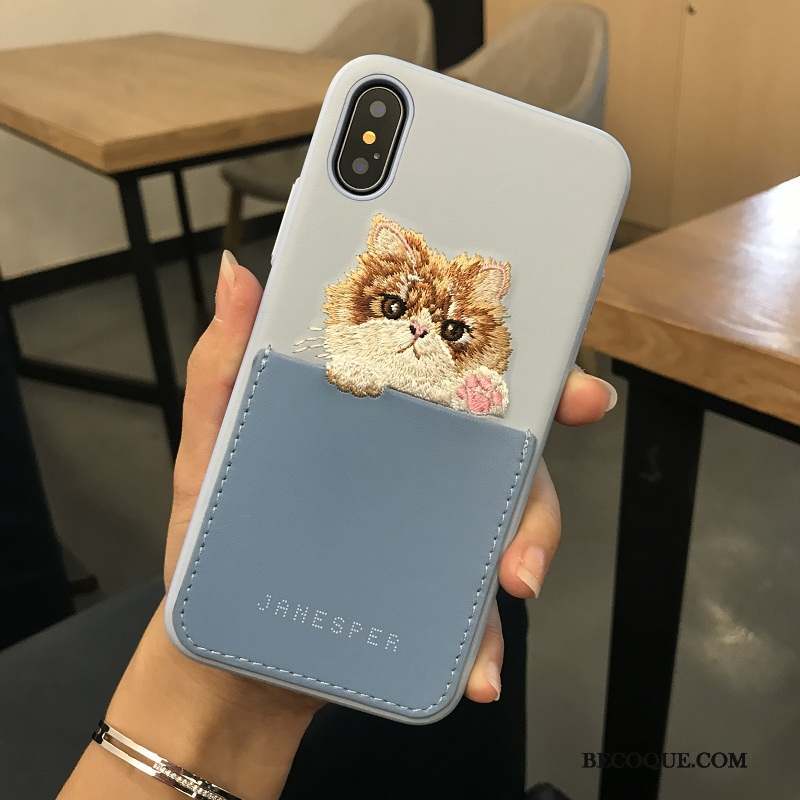 iPhone X Coque De Téléphone Chat Cuir Charmant Broderie Qualité