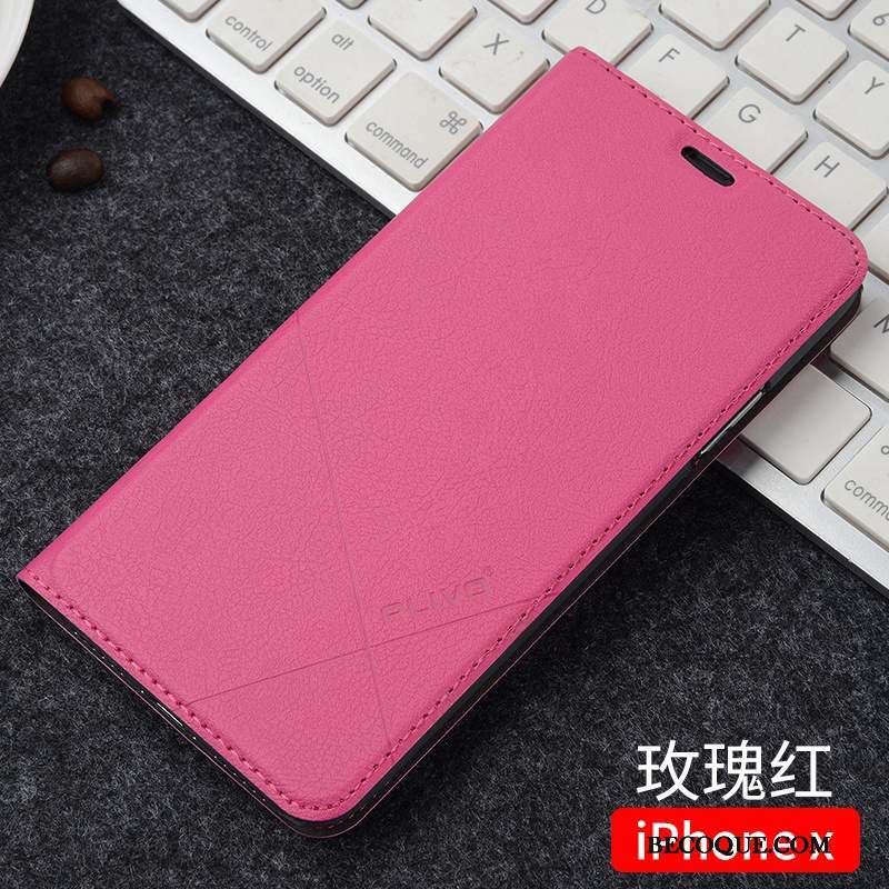 iPhone X Coque De Téléphone Protection Or Rose Étui En Cuir Clamshell Tout Compris