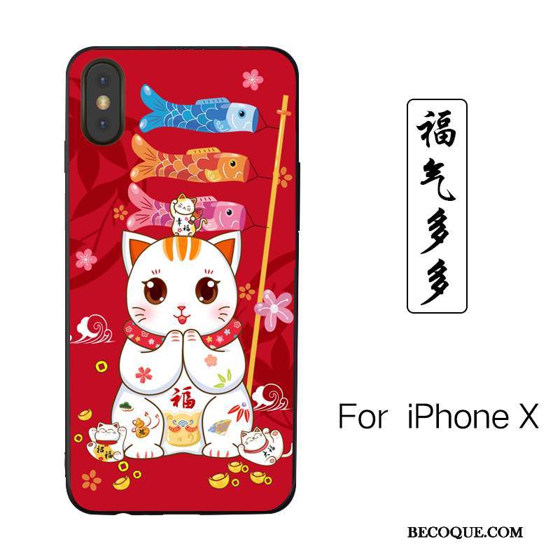 iPhone X Coque De Téléphone Étui Incassable Gaufrage Rose Chat