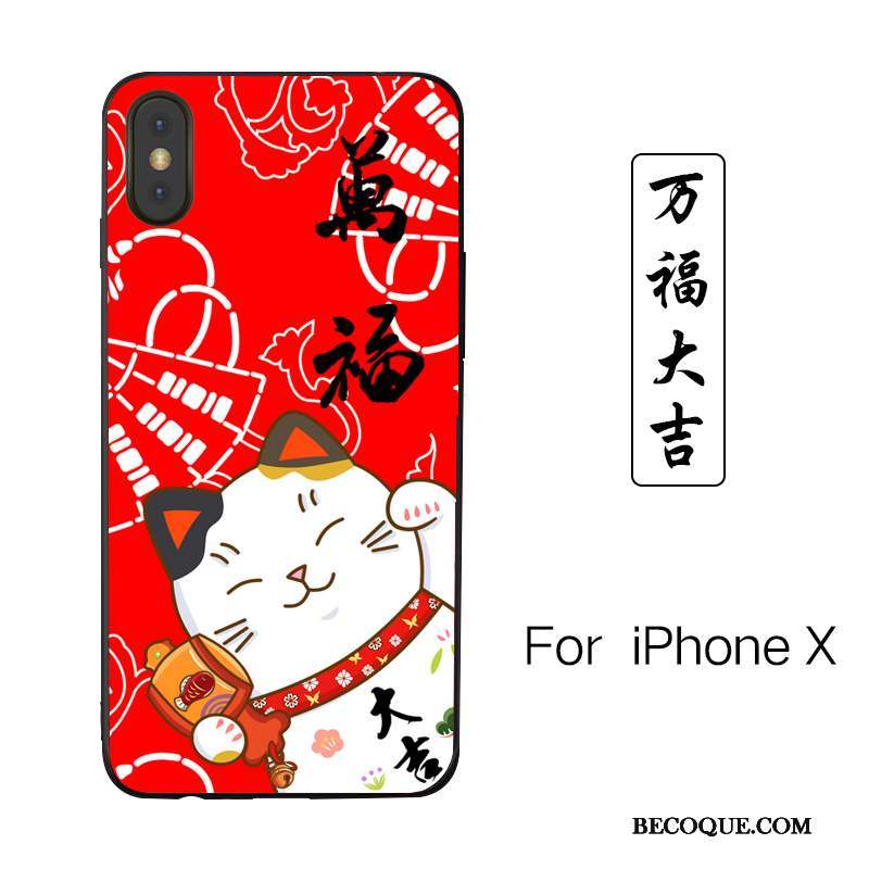 iPhone X Coque De Téléphone Étui Incassable Gaufrage Rose Chat