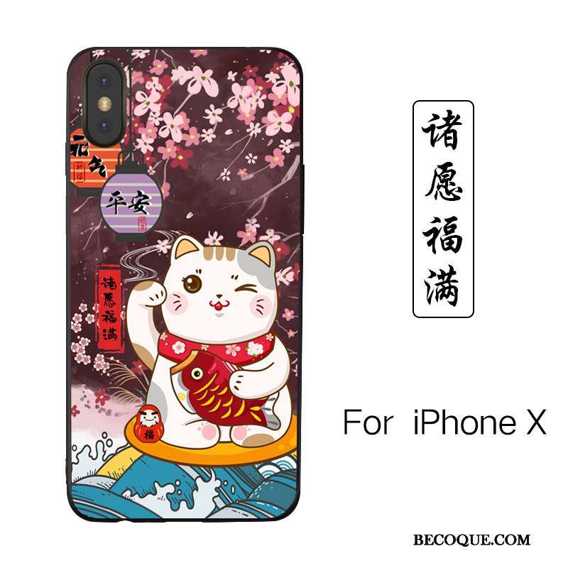 iPhone X Coque De Téléphone Étui Incassable Gaufrage Rose Chat