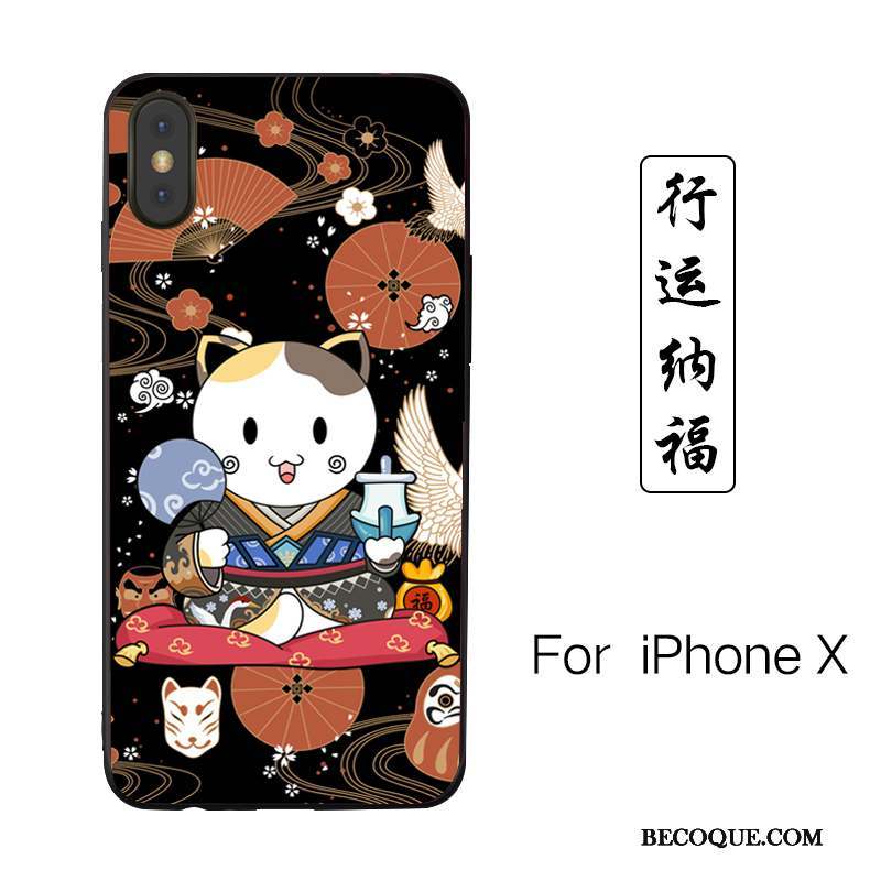 iPhone X Coque De Téléphone Étui Incassable Gaufrage Rose Chat
