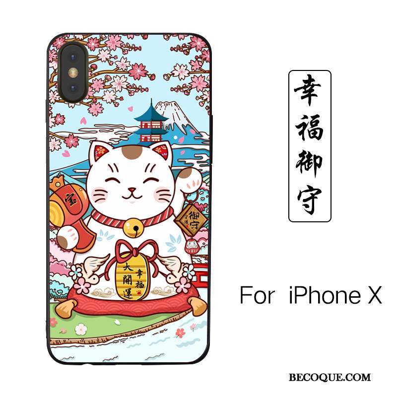 iPhone X Coque De Téléphone Étui Incassable Gaufrage Rose Chat