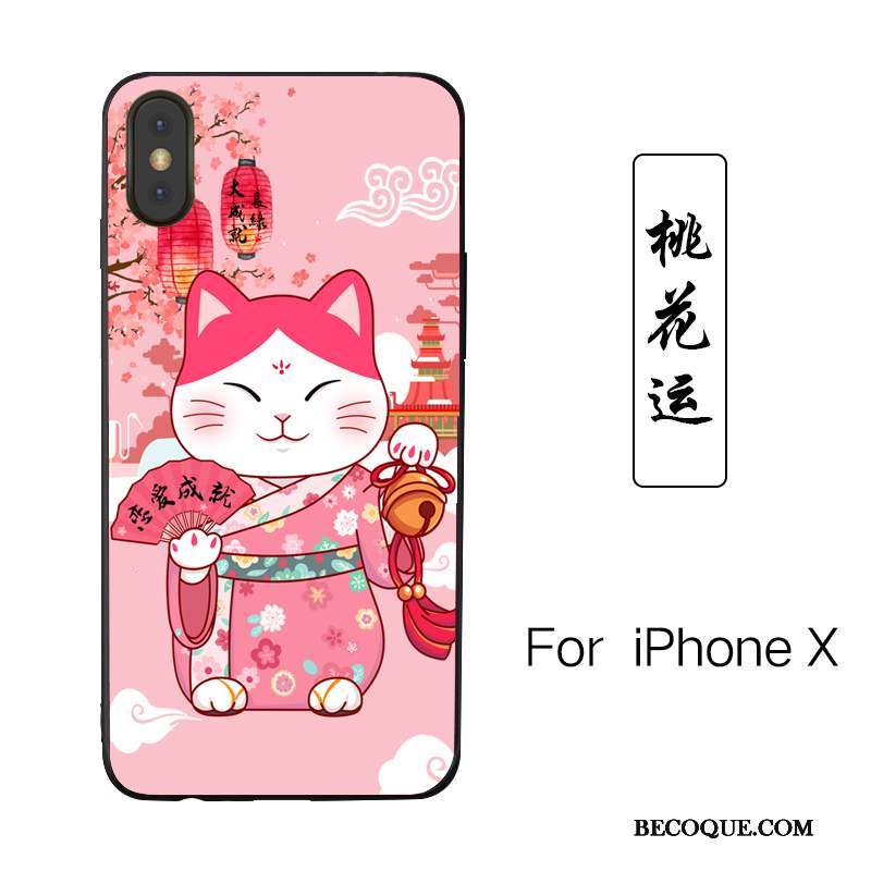 iPhone X Coque De Téléphone Étui Incassable Gaufrage Rose Chat