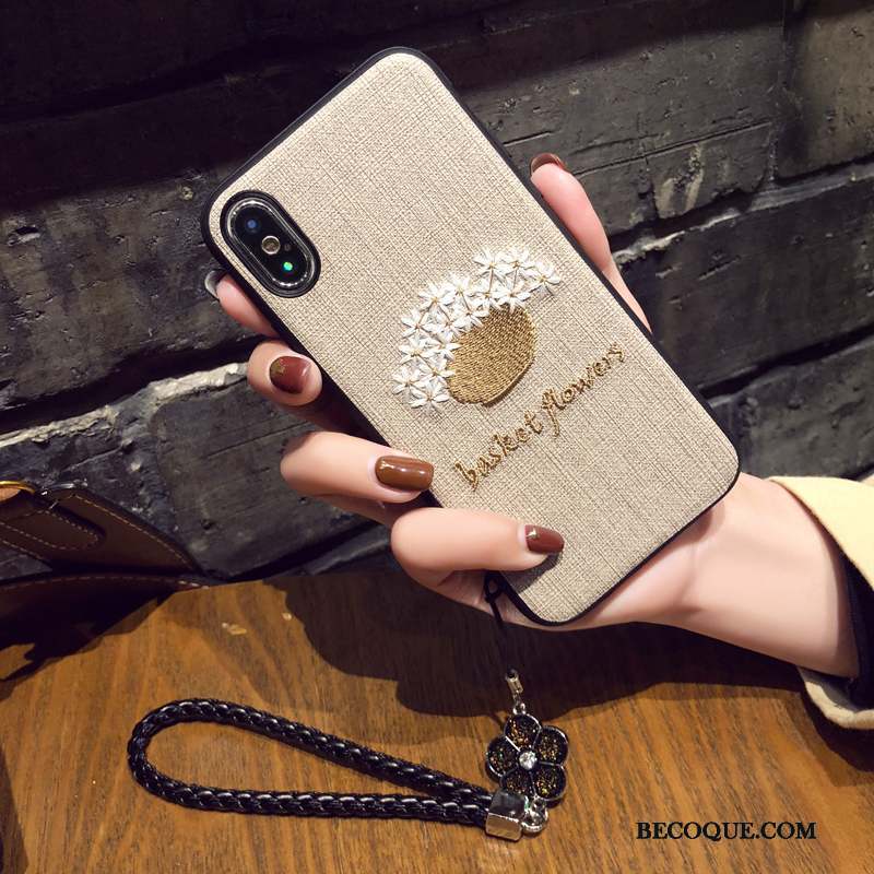 iPhone X Coque Fleur Protection Broderie Fluide Doux Étui Art