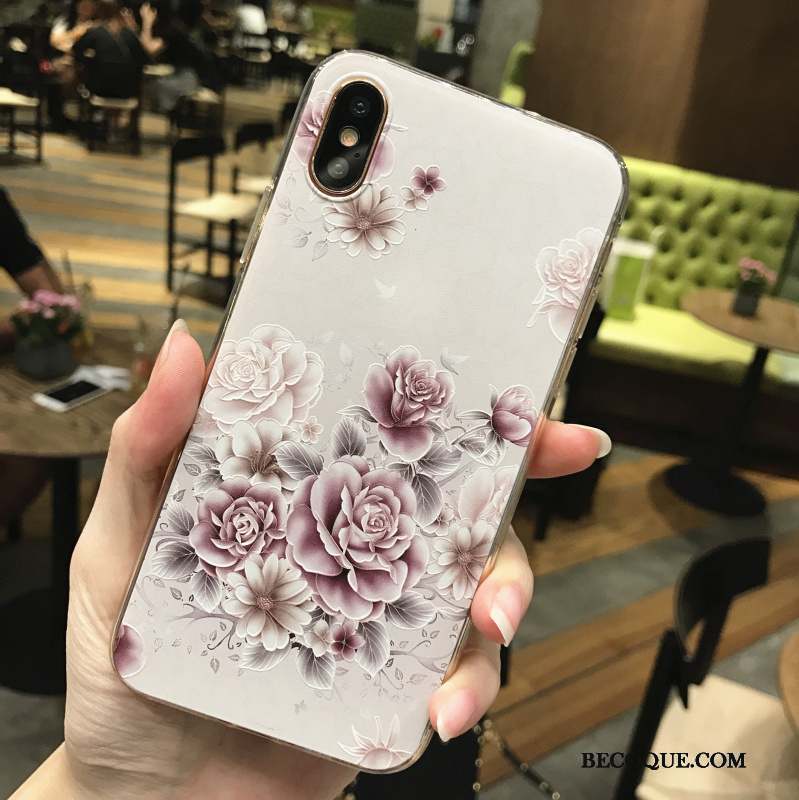 iPhone X Coque Fluide Doux Gaufrage Silicone Incassable Ornements Suspendus Rose