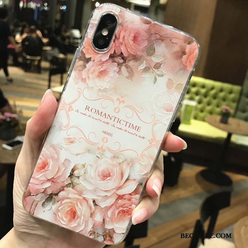 iPhone X Coque Fluide Doux Gaufrage Silicone Incassable Ornements Suspendus Rose