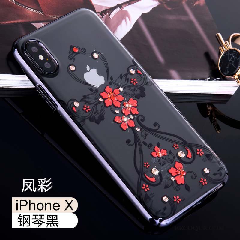 iPhone X Coque Incassable Strass Créatif Noir Or Nouveau