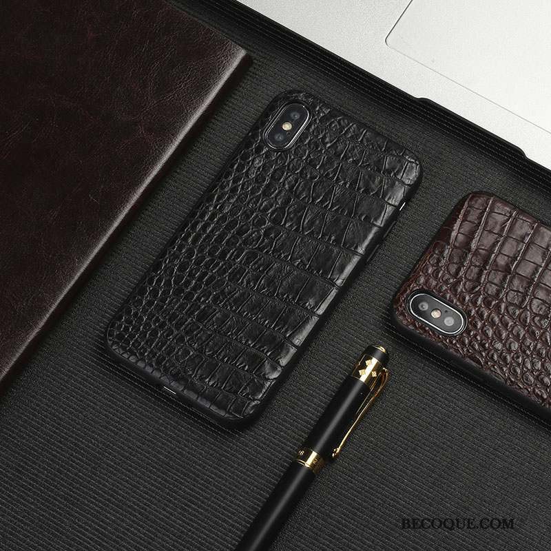 iPhone X Coque Marque De Tendance Crocodile Élégant Tout Compris Cuir Véritable Incassable