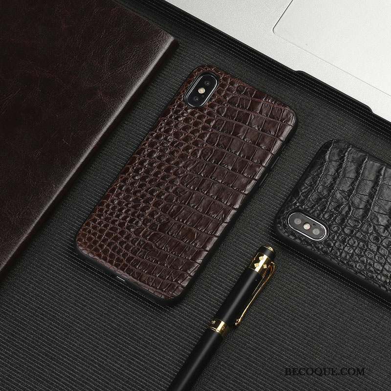 iPhone X Coque Marque De Tendance Crocodile Élégant Tout Compris Cuir Véritable Incassable