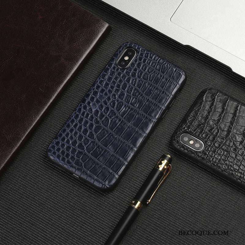 iPhone X Coque Marque De Tendance Crocodile Élégant Tout Compris Cuir Véritable Incassable