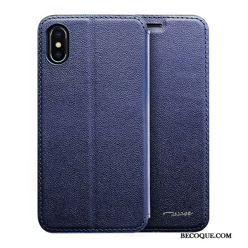 iPhone X Coque Protection Europe Étui En Cuir Dormance Cuir Véritable Noir