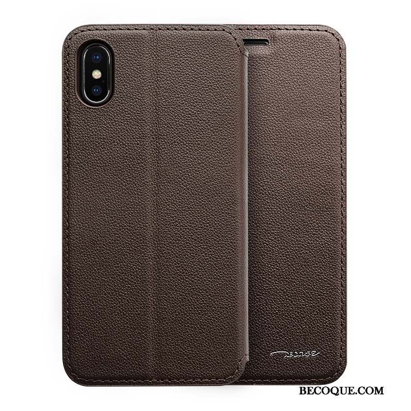 iPhone X Coque Protection Europe Étui En Cuir Dormance Cuir Véritable Noir