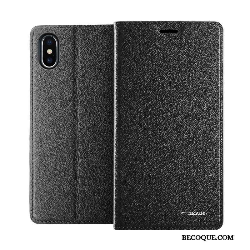 iPhone X Coque Protection Europe Étui En Cuir Dormance Cuir Véritable Noir