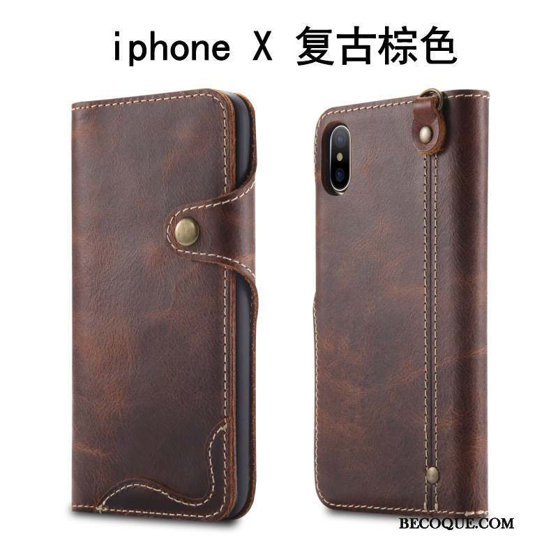 iPhone X Coque Protection Étui En Cuir Housse Incassable Britanique Cuir Véritable