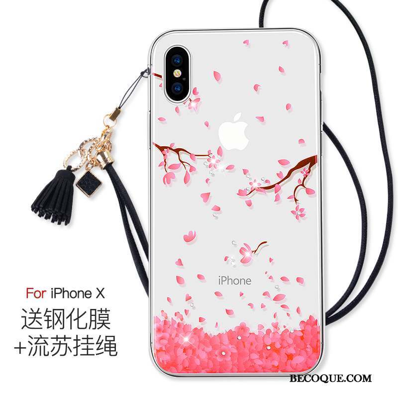 iPhone X Coque Rose Très Mince Ornements Suspendus Marque De Tendance Transparent Nouveau
