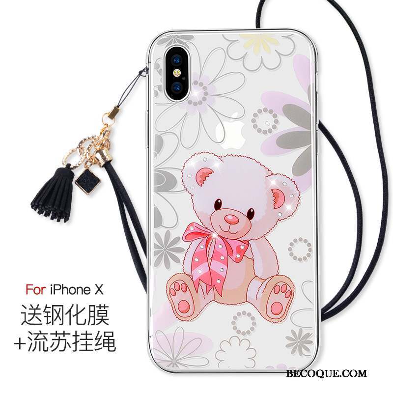 iPhone X Coque Rose Très Mince Ornements Suspendus Marque De Tendance Transparent Nouveau