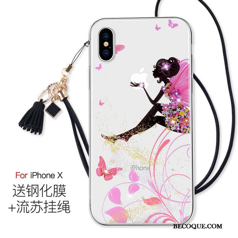 iPhone X Coque Rose Très Mince Ornements Suspendus Marque De Tendance Transparent Nouveau