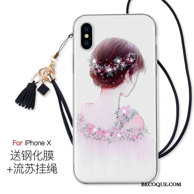 iPhone X Coque Rose Très Mince Ornements Suspendus Marque De Tendance Transparent Nouveau