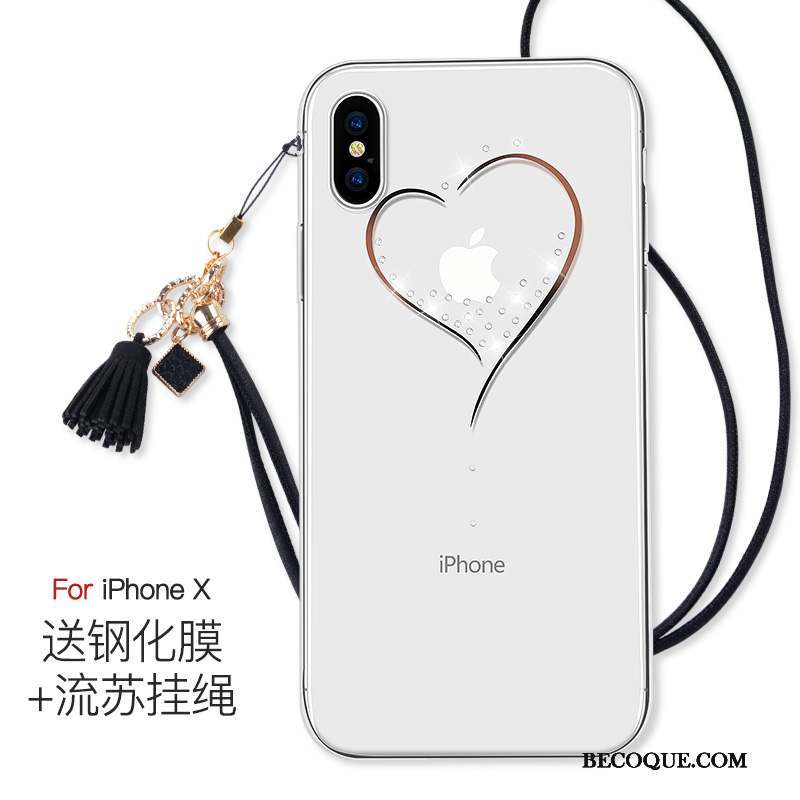 iPhone X Coque Rose Très Mince Ornements Suspendus Marque De Tendance Transparent Nouveau