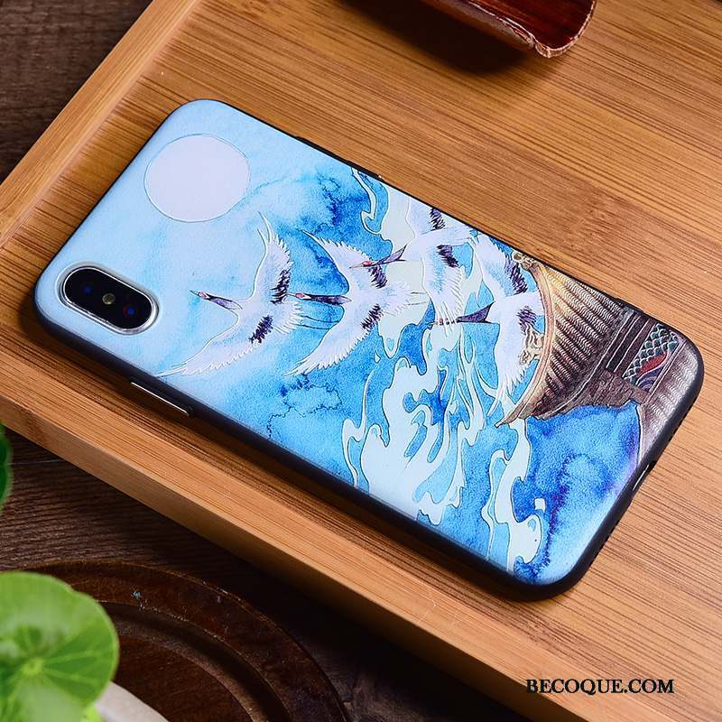 iPhone X Coque Vintage Fluide Doux Multicolore Vent Grue Silicone