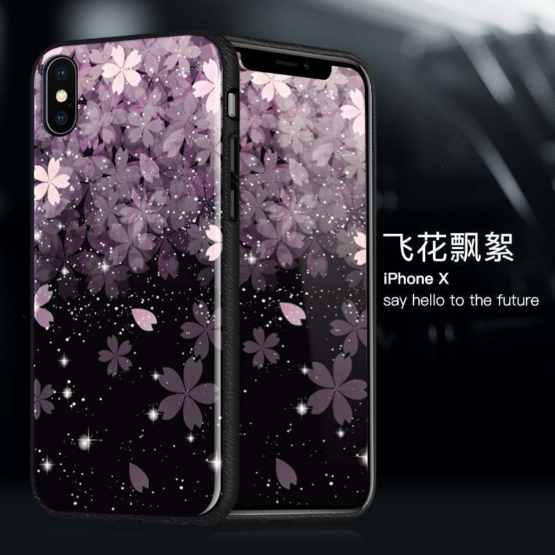 iPhone X Coque Violet Silicone Incassable Net Rouge Verre Étui