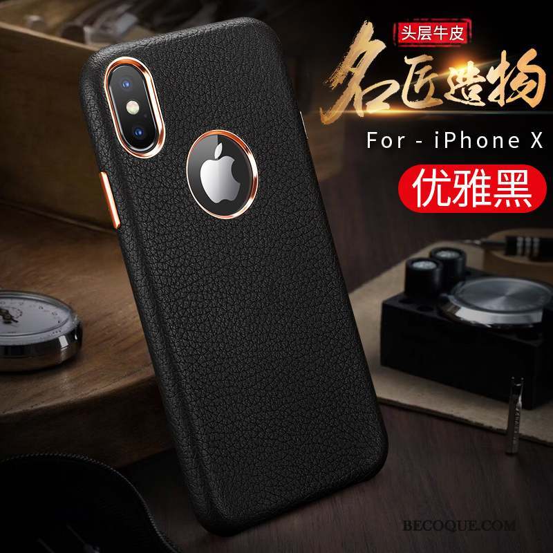 iPhone X Coque Étui En Cuir Incassable Nouveau Business Luxe Cuir Véritable