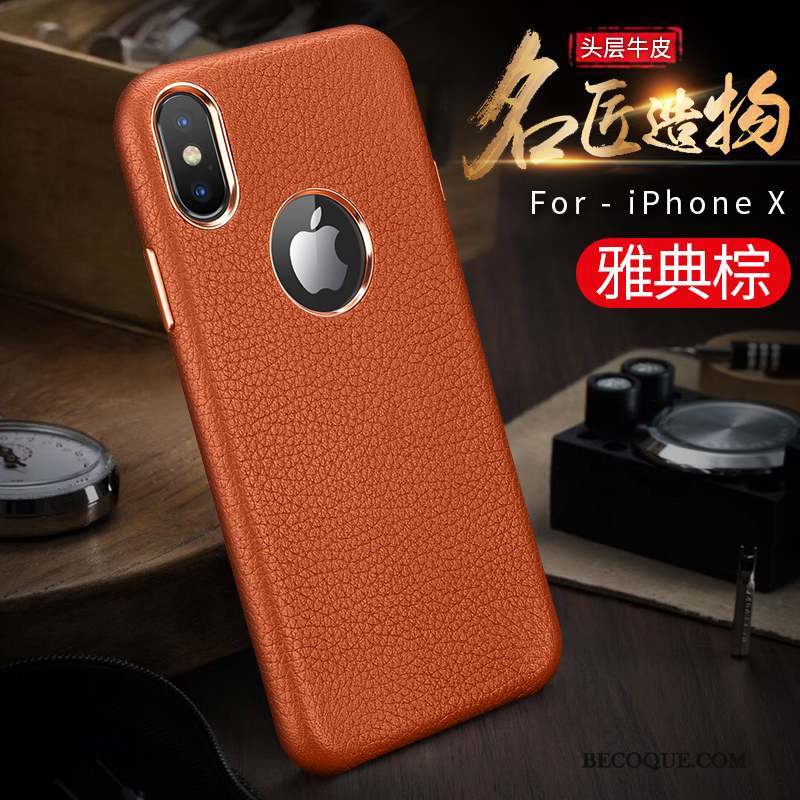 iPhone X Coque Étui En Cuir Incassable Nouveau Business Luxe Cuir Véritable