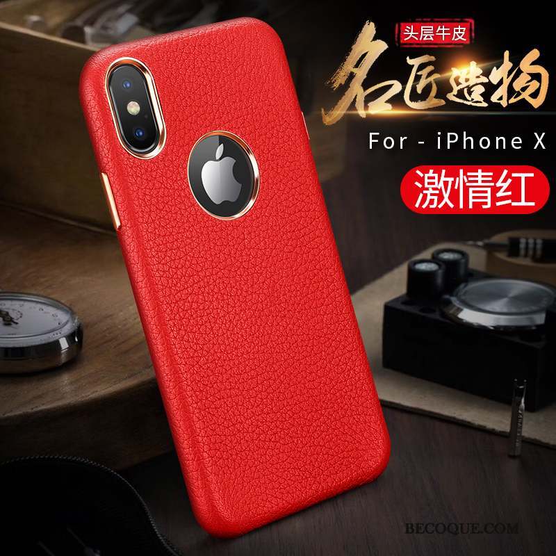 iPhone X Coque Étui En Cuir Incassable Nouveau Business Luxe Cuir Véritable