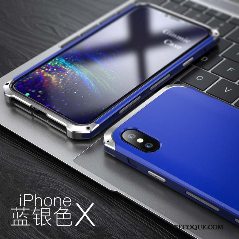 iPhone X Coque Étui Personnalité Créatif Incassable Bleu Métal