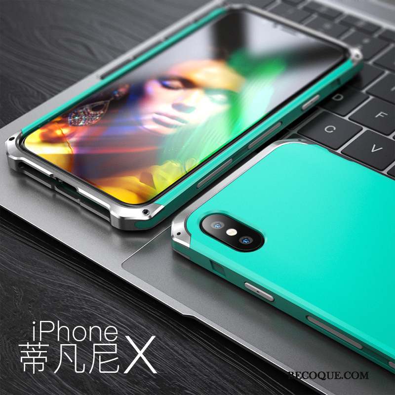 iPhone X Coque Étui Personnalité Créatif Incassable Bleu Métal