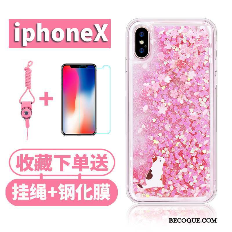 iPhone X Coque Étui Quicksand Incassable Tout Compris Ornements Suspendus Silicone