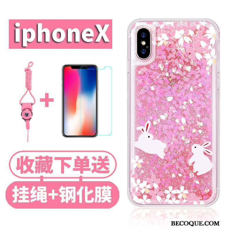 iPhone X Coque Étui Quicksand Incassable Tout Compris Ornements Suspendus Silicone