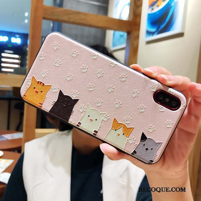 iPhone X Dessin Animé Chat Soie Mulberry Protection Étui Coque