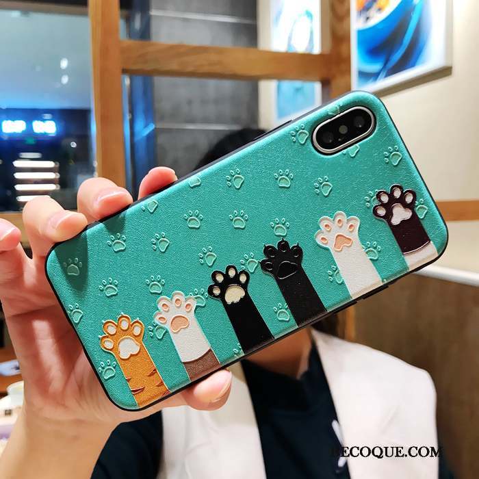 iPhone X Dessin Animé Chat Soie Mulberry Protection Étui Coque