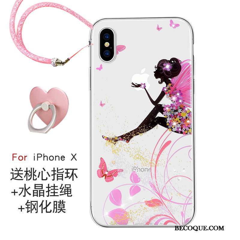 iPhone X Marque De Tendance Coque De Téléphone Rose Nouveau Ornements Suspendus