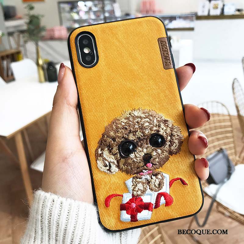 iPhone X Marque De Tendance Incassable Chiens Jaune Coque De Téléphone Broderie