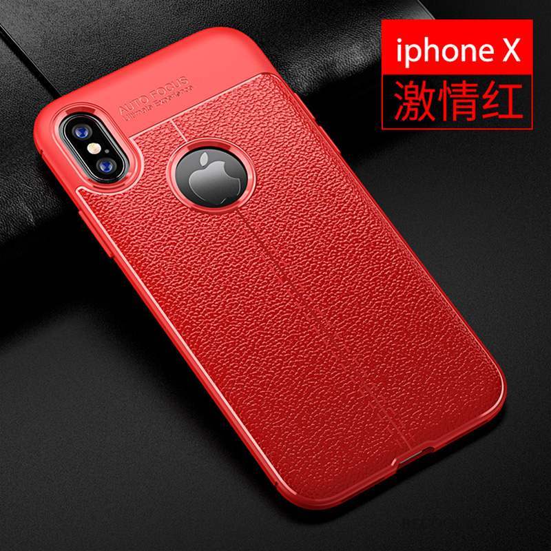 iPhone X Modèle Fleurie Rouge Étui Très Mince Cuir Coque De Téléphone