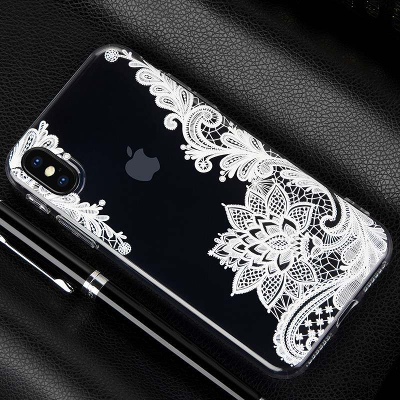 iPhone X Noir Transparent Coque De Téléphone Dentelle Fluide Doux Tout Compris