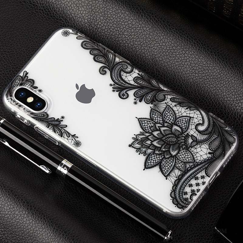 iPhone X Noir Transparent Coque De Téléphone Dentelle Fluide Doux Tout Compris