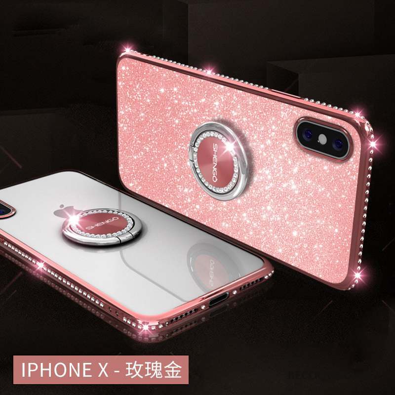 iPhone X Nouveau Rose Marque De Tendance Coque De Téléphone Strass Ornements Suspendus