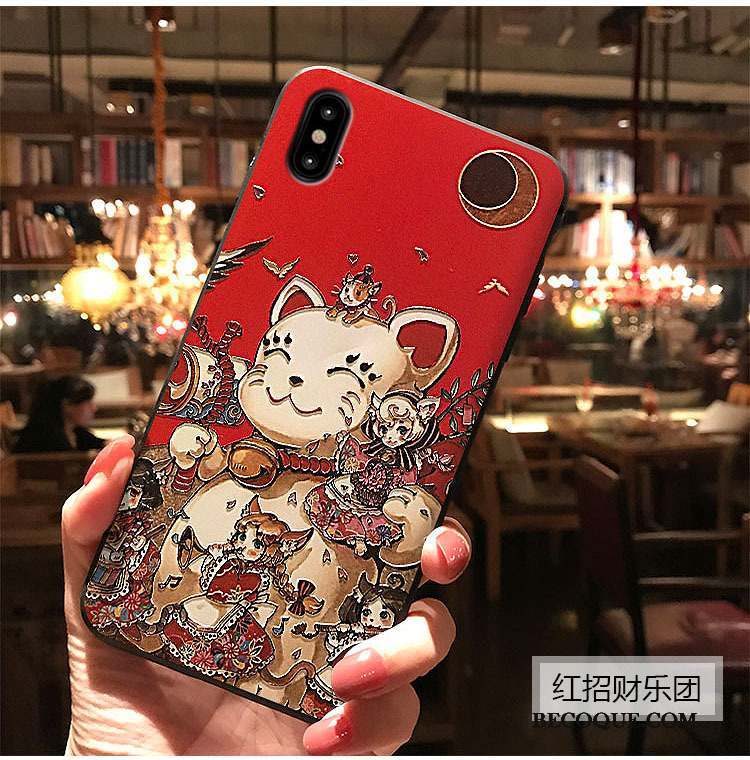 iPhone X Peinture Gaufrage Personnalité Chat Dessin Animé Coque De Téléphone