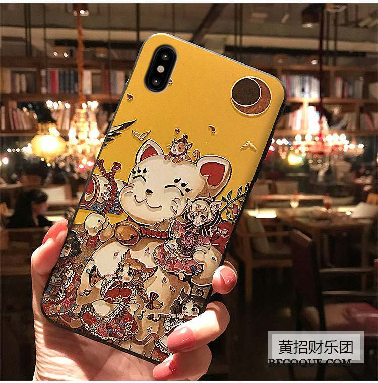 iPhone X Peinture Gaufrage Personnalité Chat Dessin Animé Coque De Téléphone