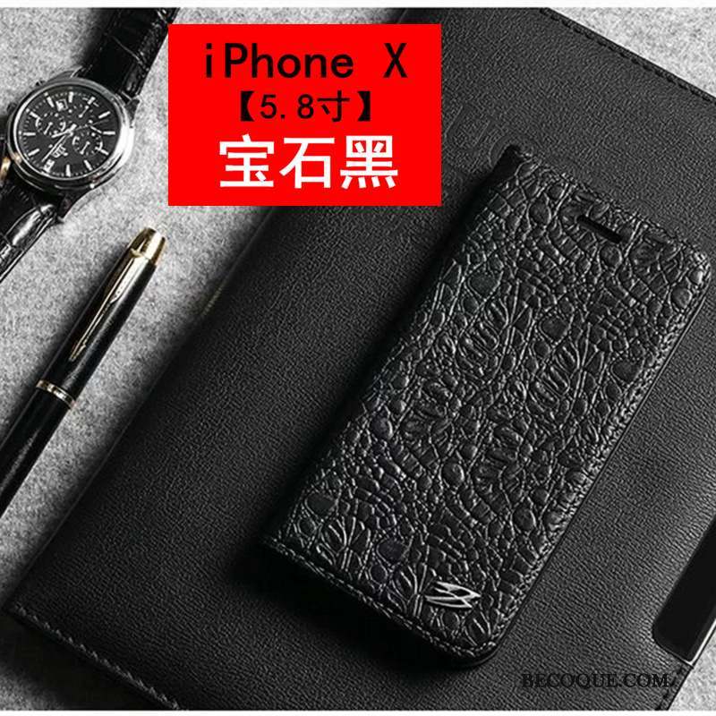 iPhone X Étui En Cuir Crocodile Modèle Coque De Téléphone Business Protection Luxe