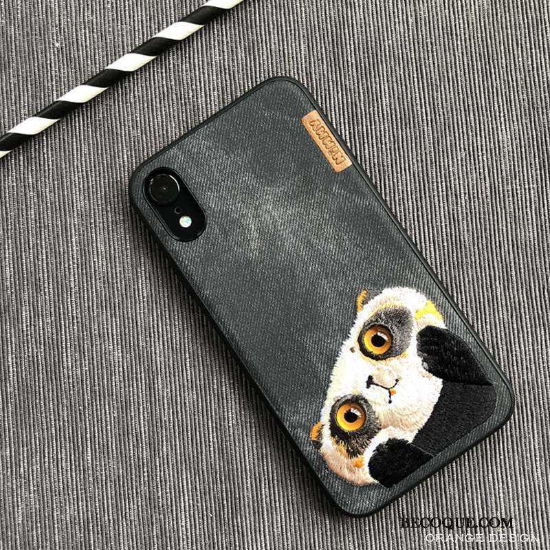 iPhone Xr Amoureux Broderie Coque De Téléphone Noir Marque De Tendance Ours