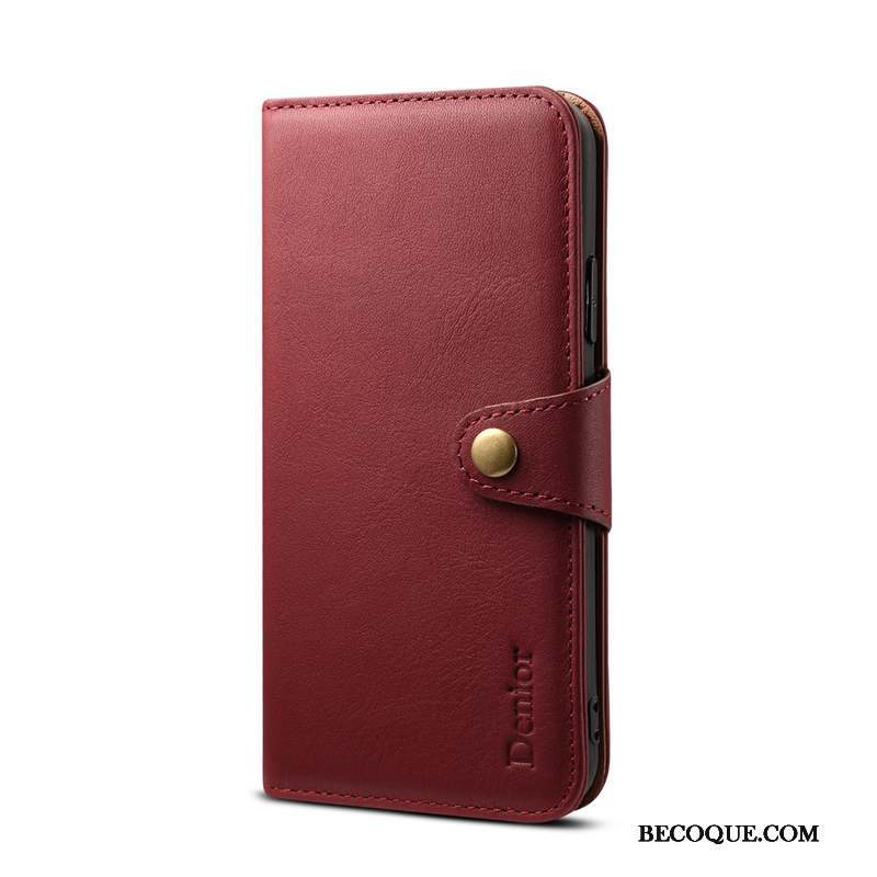 iPhone Xr Clamshell Coque De Téléphone Cuir Véritable Rouge Étui En Cuir Carte