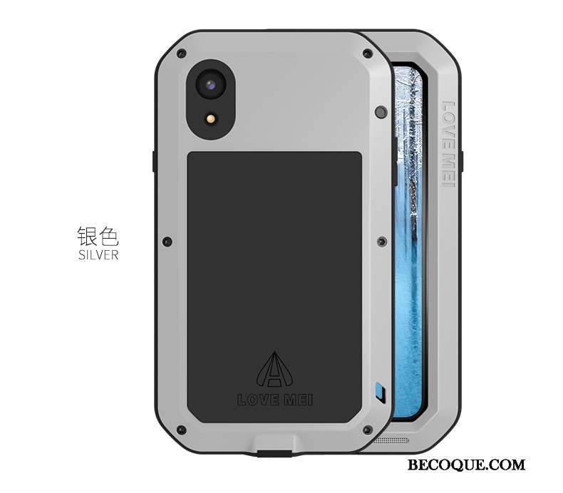 iPhone Xr Coque Étui Trois Défenses Protection Contre Les Explosions Border Noir Métal