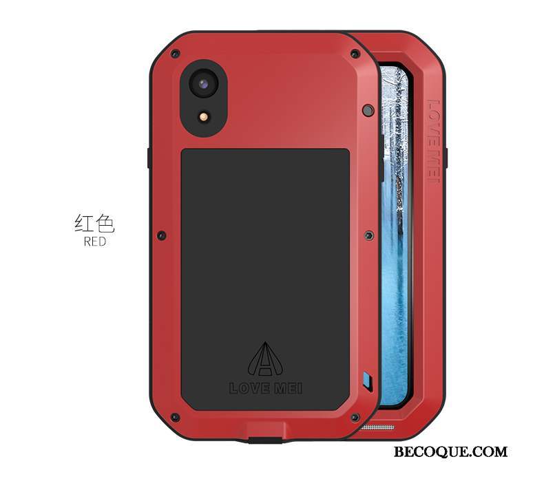 iPhone Xr Coque Étui Trois Défenses Protection Contre Les Explosions Border Noir Métal