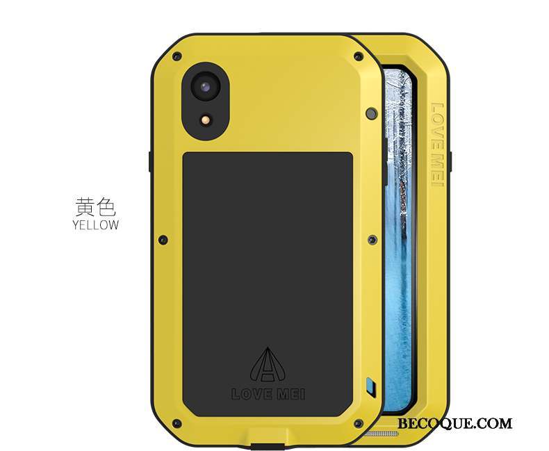 iPhone Xr Coque Étui Trois Défenses Protection Contre Les Explosions Border Noir Métal