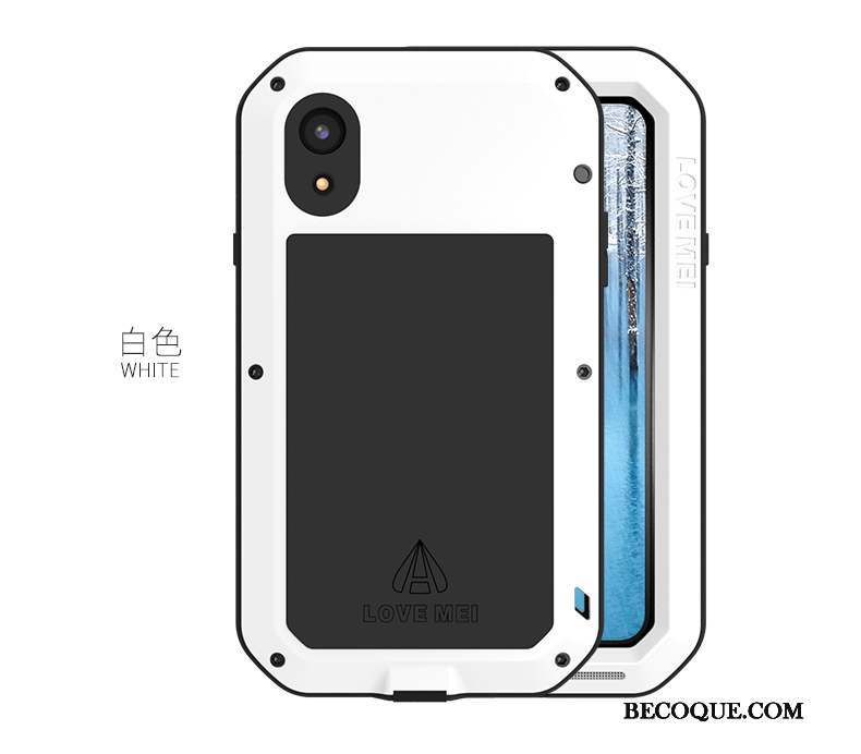 iPhone Xr Coque Étui Trois Défenses Protection Contre Les Explosions Border Noir Métal